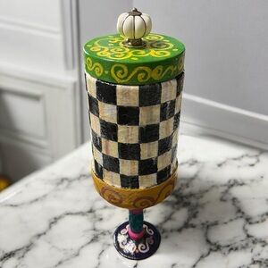 Checkered Decorative Canister with Swirl Design Mackenzie Child Inspired.